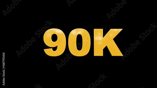 90K Milestone Spinning Text Animation | 3D Motion Graphics. Rotating 3D 90K Text Animation | Celebration Overlay. Animated 3D 90K text rotation effect, perfect for social media milestones,