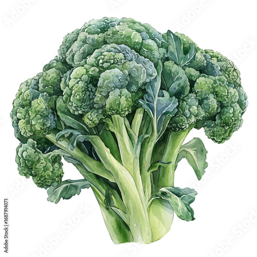 Broccoli, watercolor painting vector, isolated on a white background.