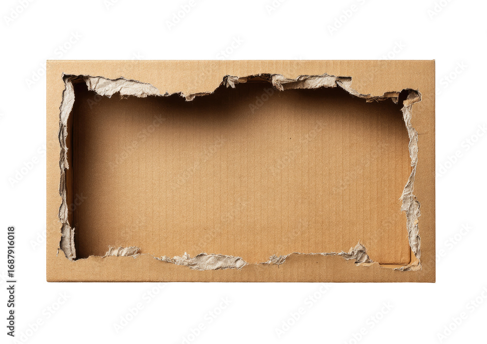 Fototapeta premium Torn cardboard box, open rectangle