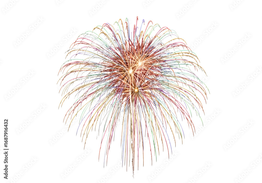 Obraz premium Vibrant fireworks display against a dark night sky, showcasing a colorful and intricate burst of light and color.