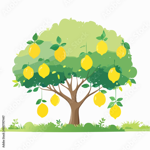 Vector watercolor of lemon tree side view isolated on white background for landscape and architecture drawing, elements for environment and garden, painting botanical for secti