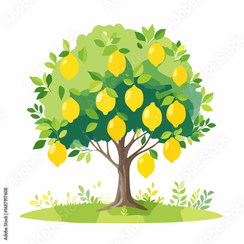 Vector watercolor of lemon tree side view isolated on white background for landscape and architecture drawing, elements for environment and garden, painting botanical for secti