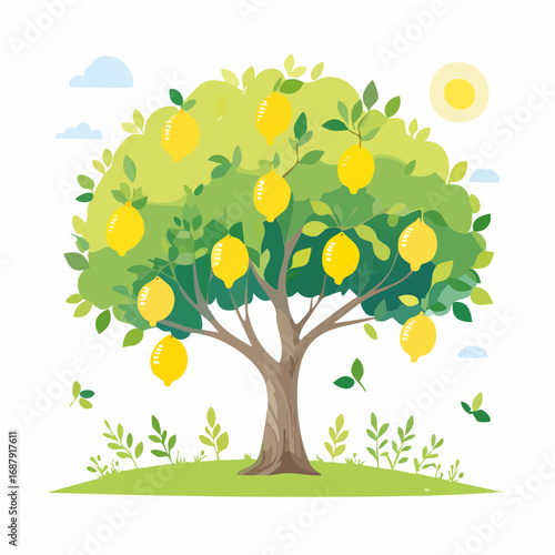 Vector watercolor of lemon tree side view isolated on white background for landscape and architecture drawing, elements for environment and garden, painting botanical for secti