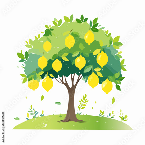 Vector watercolor of lemon tree side view isolated on white background for landscape and architecture drawing, elements for environment and garden, painting botanical for secti