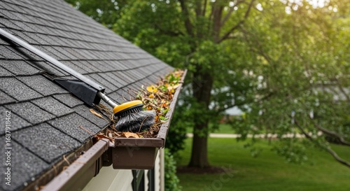 Wallpaper Mural Gutter cleaning tool with brush sweeping debris from roof gutter Torontodigital.ca
