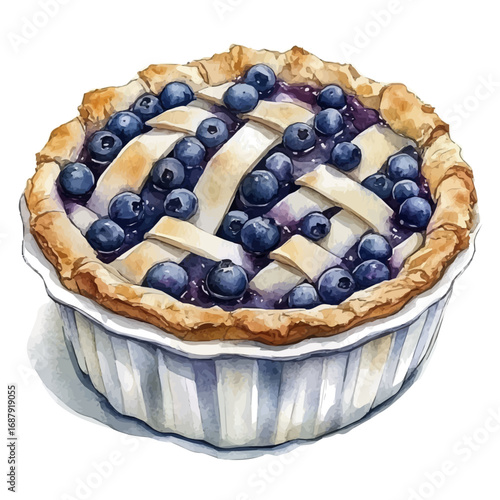 Blueberry Cobbler, watercolor drawing vector, isolated on a white background.