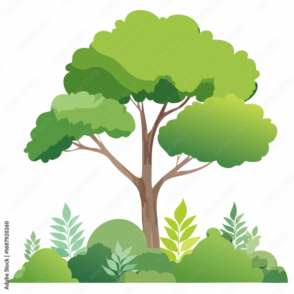 Fototapeta premium Vector watercolor green tree or forest side view isolated on white background for landscape and architecture drawing,elements for environment or and gard