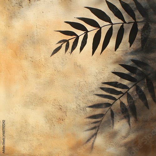 Abstract Beige Texture Background with Dark Leaf Shadows