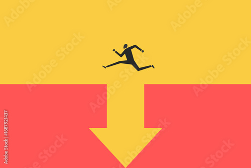 Businessman jump over of down arrow . concept of Financial plan, investment, stock market, opportunity and economic recovery