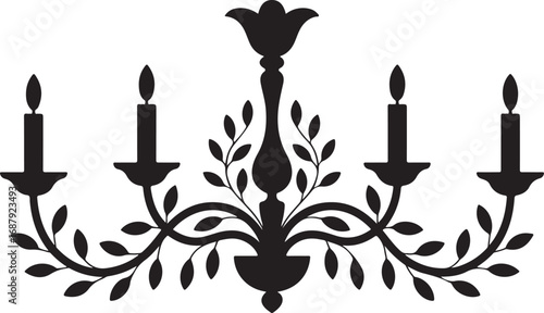 Elegant Candelabra Silhouette with Floral Accents for Decorative and Ornamental Graphic Projects Vector