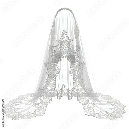 Elegant Wedding Veil with Lace Trim, Sheer Fabric, and Transparent Background for Stunning Bridal Look.