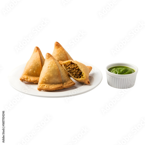 Crispy Samosas with Mint Chutney: A Delicious Recipe with Transparent Background