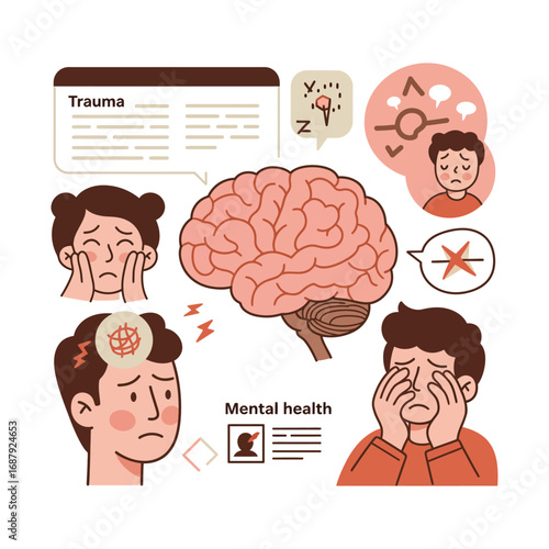 depicting traumas impact on mental health triggering anxiety sleeplessness and negative thoughts on the brain