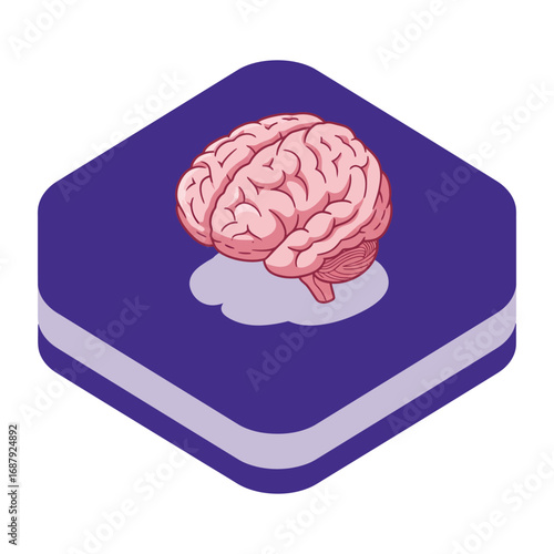 human brain on a blue platform for neuroscience education with cognitive function concept and mental health topics