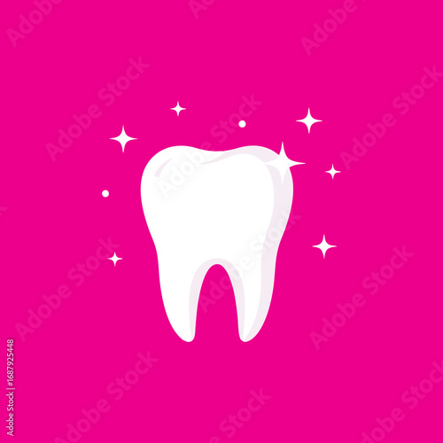 Illustration of sparkling white teeth with pink backround