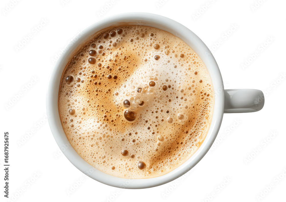 Fototapeta premium Overhead view of a cup of coffee with a creamy frothy top