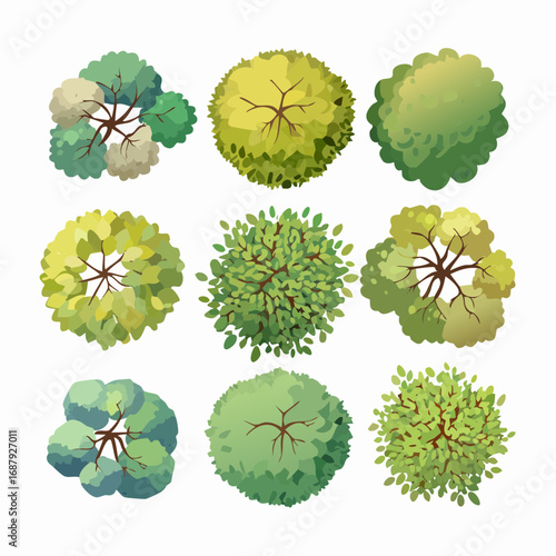 Set of watercolor tree top view isolated for landscape plan and architecture layout,plant for gardening