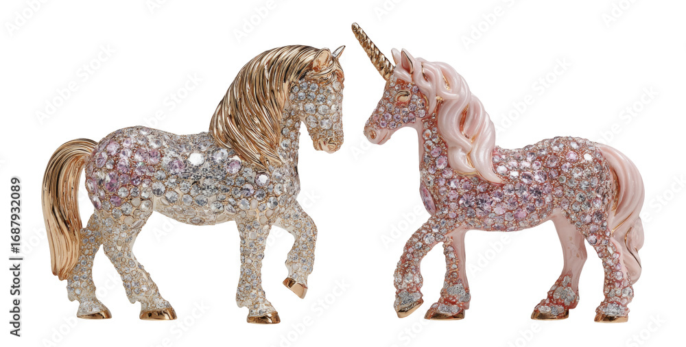 Fototapeta premium Sparkling Unicorn Figures in Colorful Style with Isolated Transparent Background