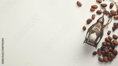 Dates and Lantern Decorate a Table for Special Occasion With Islamic Theme