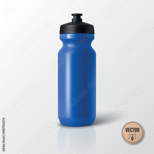 Vector 3d Realistic Blue Blank Sport Water Bottle. Plastic Cycling Bottle, Gym, Fitness Bottle for Sports, Outdoor, Travel, Training, Exercise, Workout. Sport Bottle Isolated, Front View