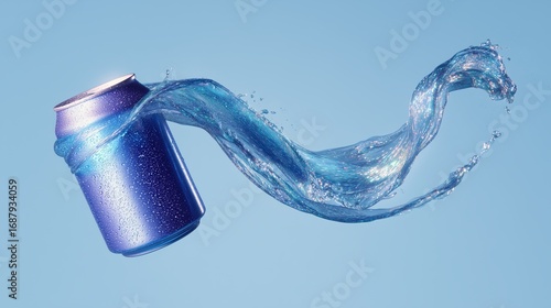 Soda can with splashing water
