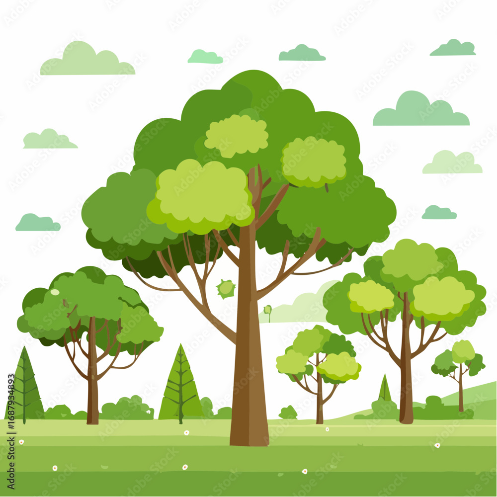 Fototapeta premium Collection of green tree side view isolated on white background for landscape and architecture layout drawing, elements for environment and garden