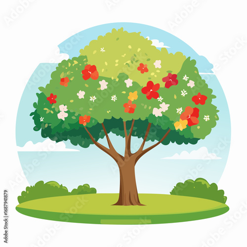Vector watercolor blooming flower tree side view isolated on white background for landscape and architecture drawing, elements for environment or and garden,Sakura trees for .