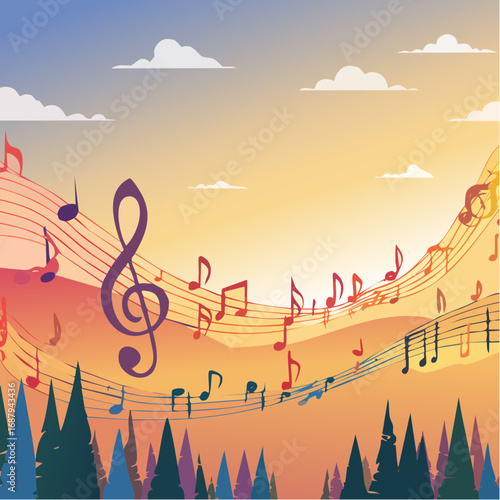 Colorful music notes background vector