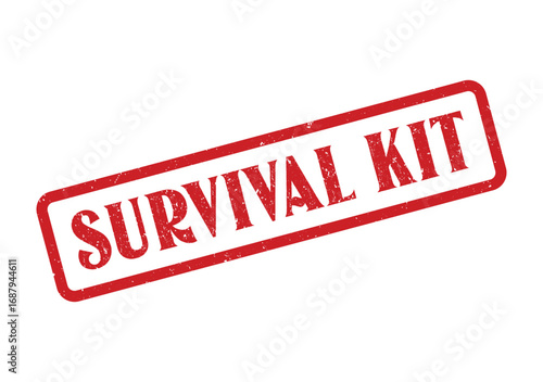 A red rubber stamp proclaims Survival Kit in a bold, distressed font