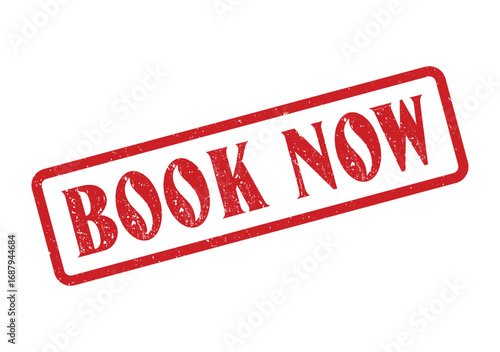 A red Book Now stamp conveys urgency and action for booking