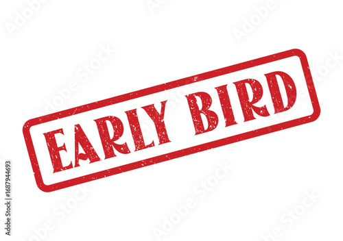 A red Early Bird stamp shows a textured, diagonal design