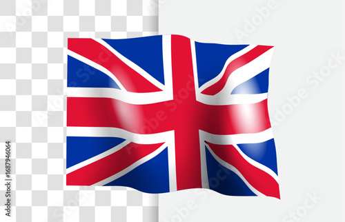 Glossy Waving United Kingdom Flag Vector Illustration Isolated on Transparent Background