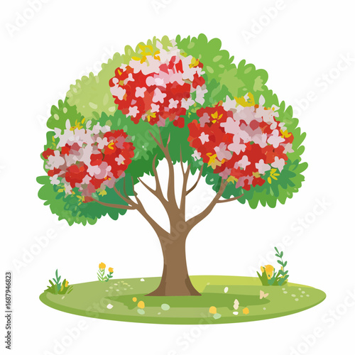 Vector watercolor blooming flower tree side view isolated on white background for landscape and architecture drawing, elements for environment or and garden,Sakura trees for .