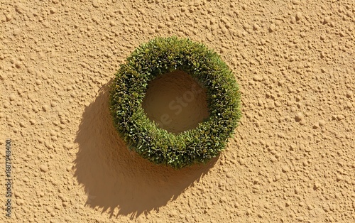 Green Leaf Wreath on Textured Tan Wall Decor