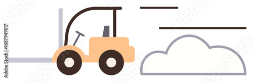 Forklift driving quickly with motion lines and a stylized cloud. Ideal for logistics, delivery, supply chain, warehouse, shipping, transportation, and work efficiency. Simple flat metaphor