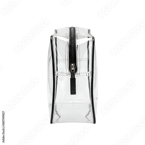 Create a Transparent Cosmetic Bag with a Zipper, Black Trim, and Stylish Design.