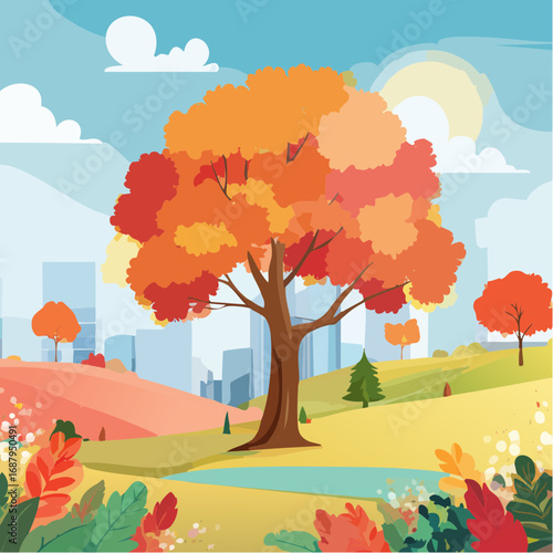 vector of autumn tree for landscape scene,watercolor plant for architecture drawing, environment and garden,botanical elements ,blooming tree in .