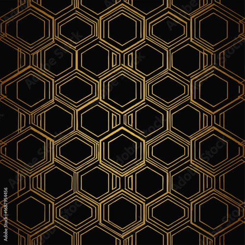 Golden honeycomb pattern on a black background