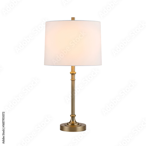 Elegant Gold Table Lamp with White Shade Illuminates a Room Beautifully.