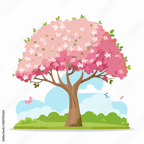 Vector watercolor blooming flower tree side view isolated on white background for landscape and architecture drawing, elements for environment or and garden,Sakura trees for .