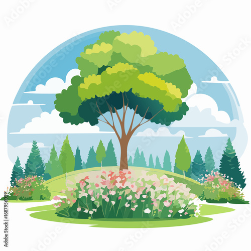 Vector watercolor blooming flower,tree or forest side view isolated on white background for landscape and architecture drawing,elements for environment and garden,botanical for section in spri