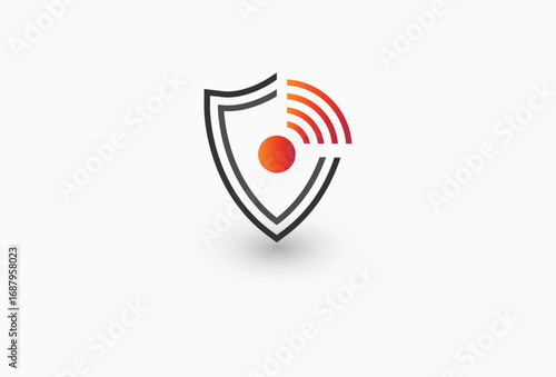 Safety Wireless Internet Connection with shield and signal for internet security Logo Design