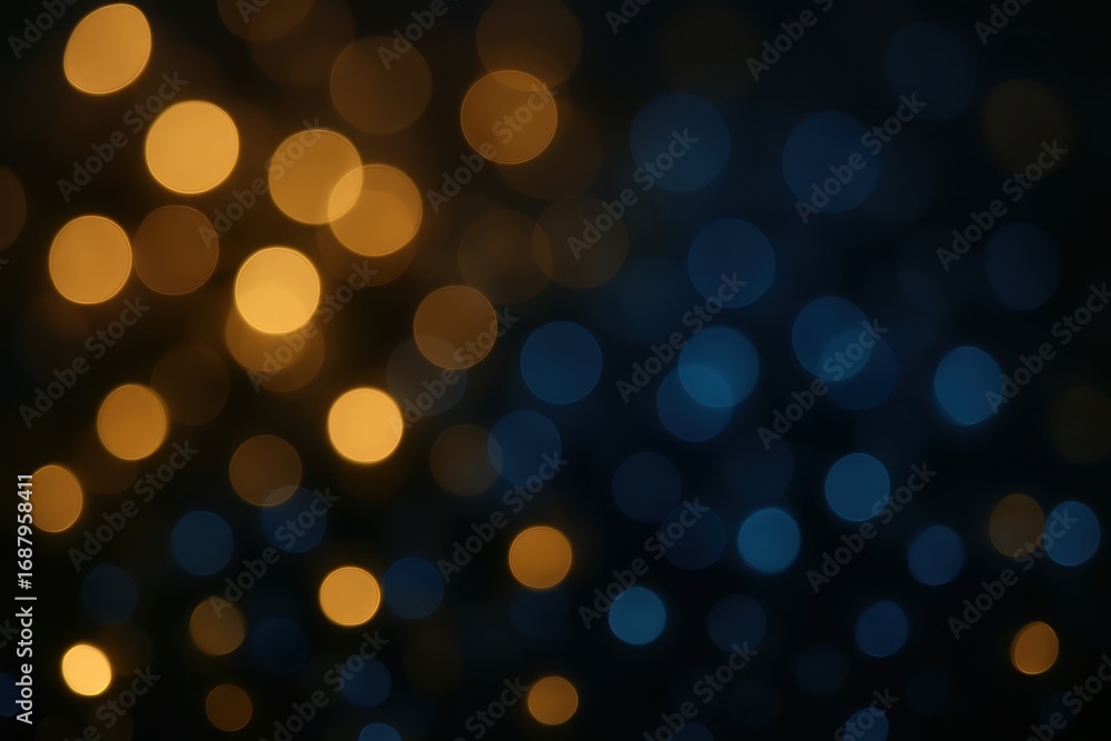Fototapeta premium Sparkling bokeh lights with gold and blue tones creating magical glittery background for luxury and celebration themes