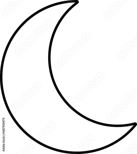Simple crescent moon outline icon for celestial themed designs and night sky concepts