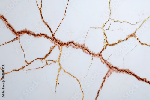 Close-up of white marble with gold cracks