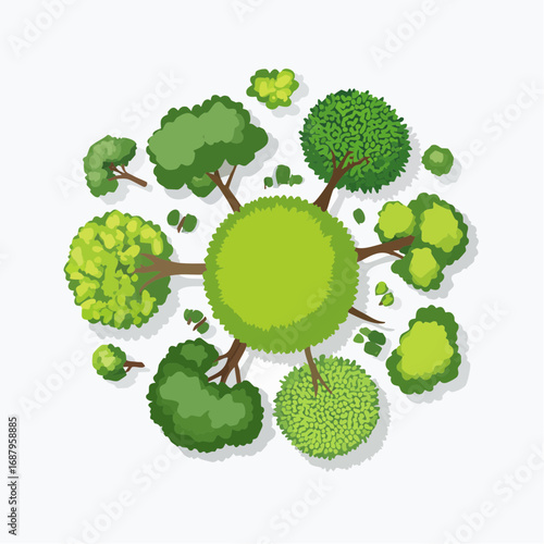 Vector tree top view isolated on white background for landscape plan and architecture layout drawing, elements for environment and garden