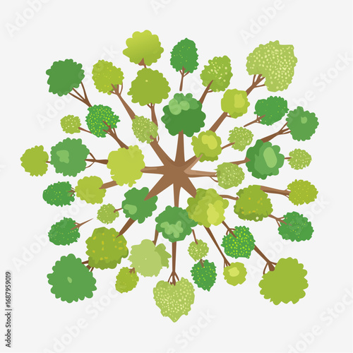Vector tree top view isolated on white background for landscape plan and architecture layout drawing, elements for environment and garden