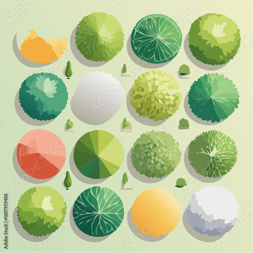 Collection of watercolor tree top view for landscape plan and architecture layout