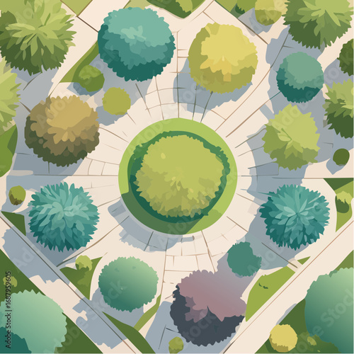 Collection of watercolor tree top view for landscape plan and architecture layout