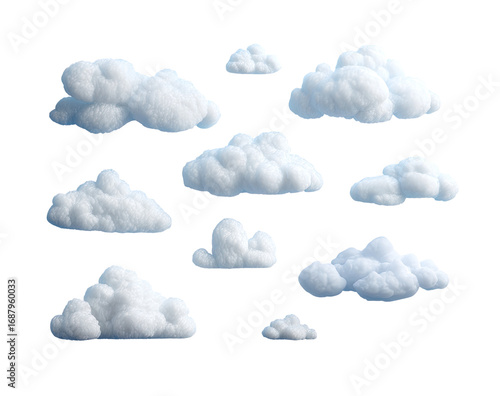 Fluffy white clouds in various shapes and sizes
